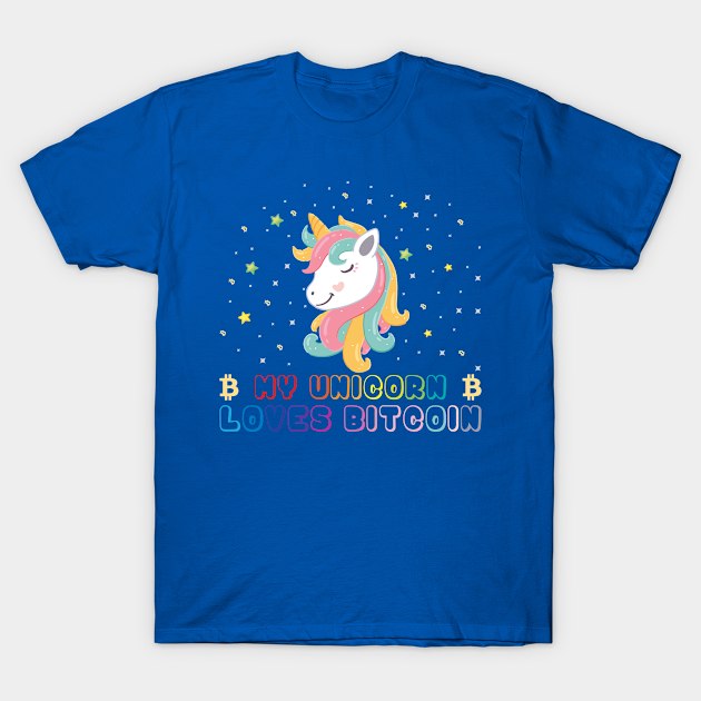 My Unicorn Loves Bitcoin T-Shirt by satoshirebel